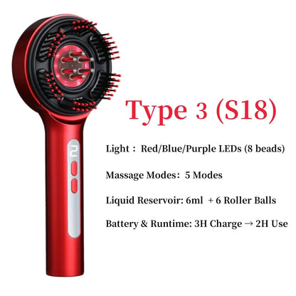 Electric Head Massager Hair Growth Comb Scalp Relax Massager 630Nm Red Light Oil Applicator Anti-Hair Loss Hair Care Hairbrush